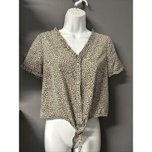 Le Lis Women's Small Animal Print Cropped Tie Waist‎ Button Blouse Coquette Sexy